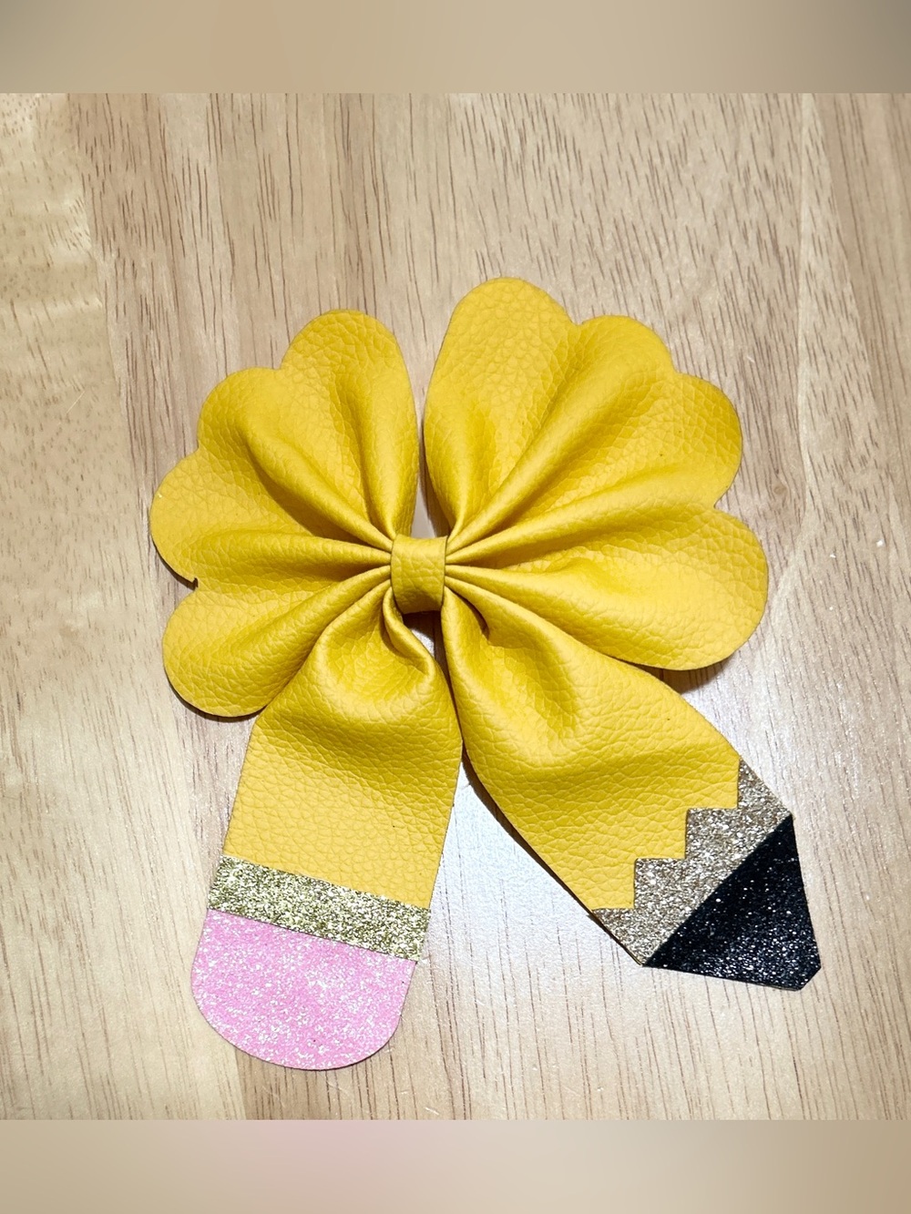 Pencil Kids Bow Hair Clip with Glitter Accents